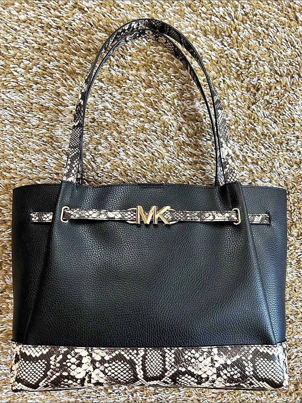 Michael Kors Snake Print Tote in Black & Brown